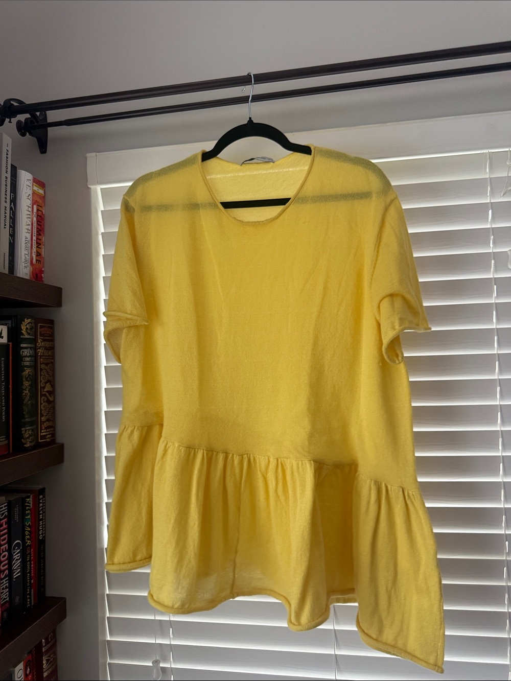 ZARA KNIT Yellow Asymmetrical Peplum Short-Sleeve Women's Top